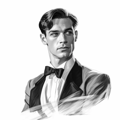 beautiful stunning handsome vintage old hollywood cinema young man, paint art style, clipart, white background, superrealistic, one of a kind