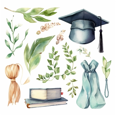 prom, school prom , watercolor white background clipart set single elements with margin