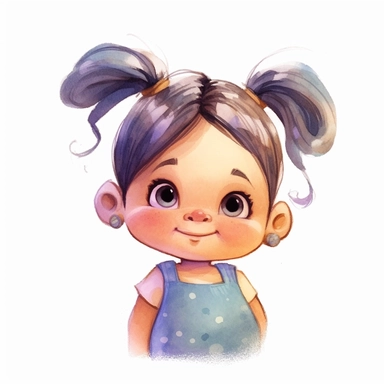 Pixar style illustration, watercolor drawing, clipart, chubby baby, girl, funny pigtails
