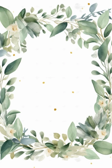ht WATERCOLOR EUCALYPTUS CLIPART, GREENERY FOLIAGE GREEN and golden LEAF LEAVES LAUREL WREATH FRAMES BORDERS