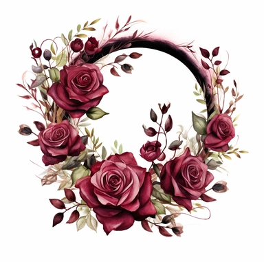 Watercolor dark Burgundy Roses Clipart, flower boarder