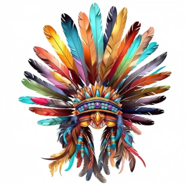 Cute Beautiful Native American Feather Headdres Sublimation Clipart,Cartoon, hyper realistic, intricate detail, illustration style,high solution,on the white backgroundv