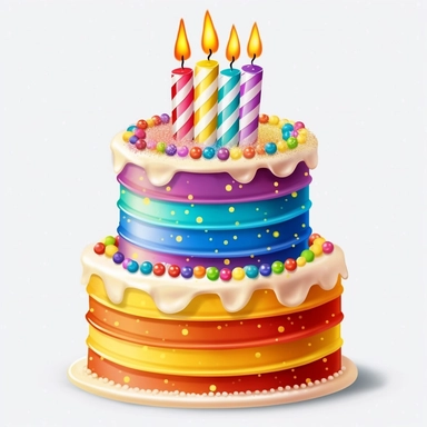 LAYERED birthday cake with fourth birthday candle clipart white background
