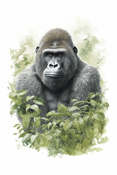 Clip art of gorilla, simple, White margins around the image, drawn by Helen Beatrix Potter, easy to crop image, white background