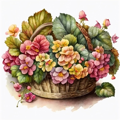 watercolor, flowers Begonia basket crown draw, clipart