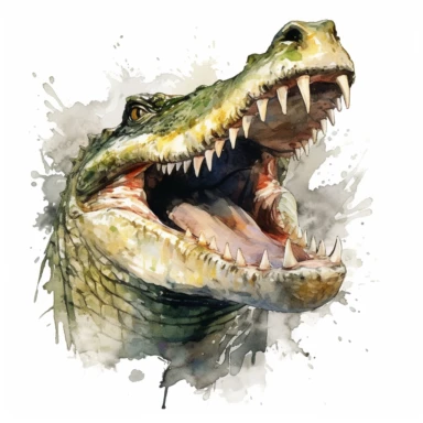 a Crocodile Open Mouth. in the style of watercolour clipart with detailed brush strokes