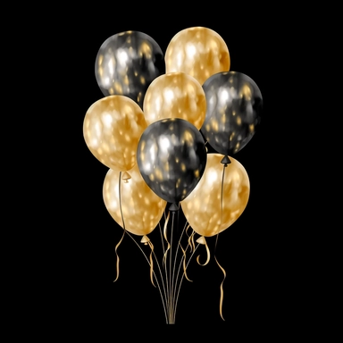 create a hand drawn watercolor clipart of a black and gold balloons, white background, 4k
