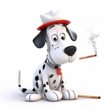 Clipart of a funny dalmatian with cigarette in his mouth on white background