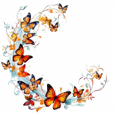 watercolor butterflies ion intertwined branches, clipart, white background, page border style--q2--v5.1--s1000