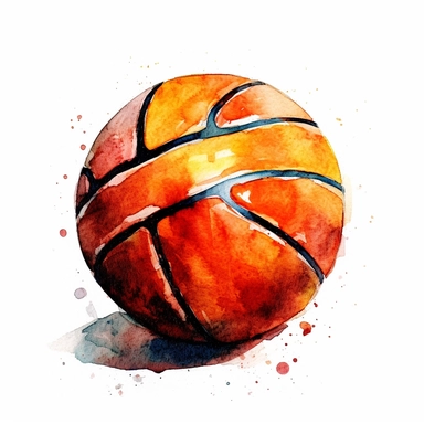 basketball clipart, watercolour, white background, high detail