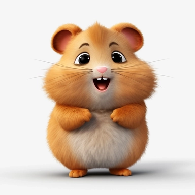 a single clipart image png graphic of a Realistic 3D cute friendly pixar style 3D animation Clipart Cute Fluffy Hairy Hamster PNG Illustration