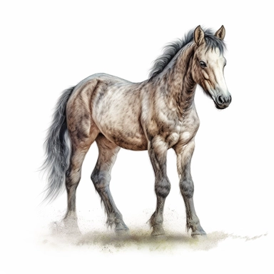 andalusian horse. foal in the style of digital airbrushing realistic yet stylized, digitally enhanced, clipart, 32k uhd, detailed crosshatching white background
