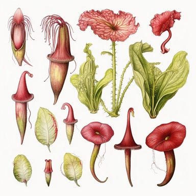 Clipart, vintage, watercolor, Sarraceniaceae, carnivorous plant, botanical illustration, hand drawn, texture