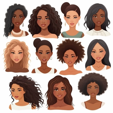 Black woman Clip art Skin tone Hair Facial features Clothing Expression Diversity Respectful Accurate, clipart hd on white background, spaced out ar 3.2