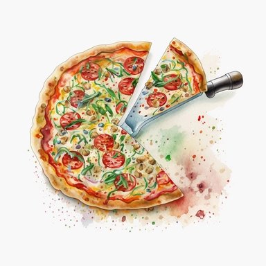 Pizza Cutter, clipart, watercolor,White background