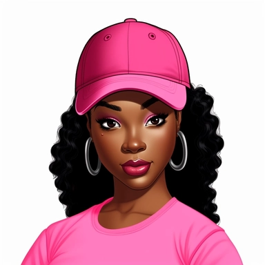 african american woman wearing a pink baseball cap, clipart
