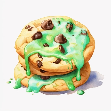 a single clipart image png graphic of a Hyper Realistic Watercolor Mint flavor Cookies Clipart Choco Chips Cookies Biscuits Sweets