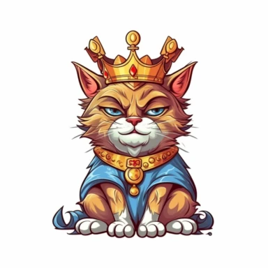 King Cat, Cartoon king cat with crown clipart, high detail, illustration style, high solution, on the white background