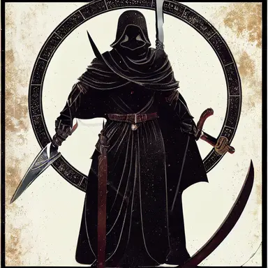 medieval character concept, black cloaked mercenary wielding a two handed sword, representing death, png, png cut out, dark blacks, intricate detail, symmetrical design clipart,