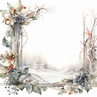 stunning christmas frame made of snowy branches , beautiful Christmas clipart, soft faded colors, beautiful watercolor art by Marjolein Bastin, Thomas Kinkade, Carl Larsson, Norman Rockwell, Susan Wheeler