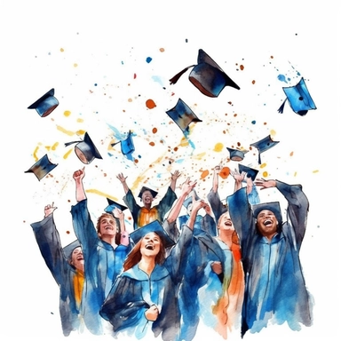watercolor style, Graduation hat toss: Clipart showing a group of graduates throwing their caps in the air, celebrating the completion of their studies. clipart, isolated on white background, 4K