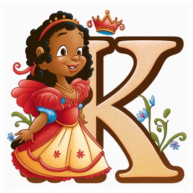 cute clipart for childrens book letter K happy disney black princess theme