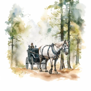 Watercolor Painting and Illustration of a Horse Drawing a Carriage in the Woods Wall Art Clipart Printable Art Watercolor Painting Watercolor Appaloosa Horse Wall Art Udal Art for Commercial Use