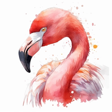 pink flamingo head, detailed, cartoon style, 2d watercolor clipart vector, creative and imaginative, hd, white background