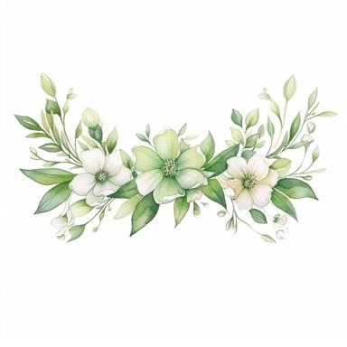 watercolor pastel green floral line for decoration, style of style of Carl Larsson, png, clipart, hd, contour white outline, isolated on white background