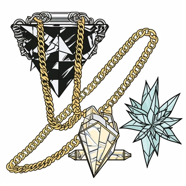 clipart neo elements, gold and diamond gaudy cuban chains cartier tiffany pandora Inspired clothing clipart vector isolated on a white background, rapcore