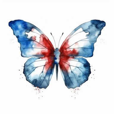 butterfly, red, white and blue watercolor clip art AR 3:2
