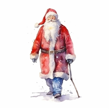 classic Santa Claus, watercolor clipart, minimalist, bright colors, isolated white background, 8k