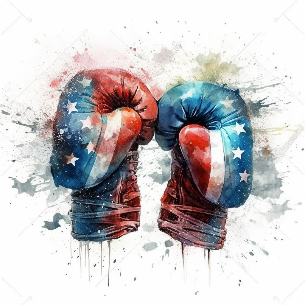 watercolour boxing gloves painting american flag, in the style of