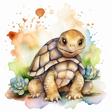 A charming watercolor turtel clipart bundle, showcasing an adorable turtel engrossed in playful activities. Against a clean white background, the watercolor painting depicts the cub's unbridled enjoyment and sense of fun. This cute baby animal clipart bundle infuses designs with a lively and joyful atmosphere, creating a delightful and engaging visual experience. /artistic_style:Watercolor painting /background:white /subject:playful tiger cub /emotion:enjoyment, fun /atmosphere:playful and cheer