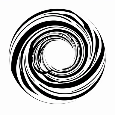 vector artwork of a ring with swirly edges, edges continue into a swirl, black and white clipart, black and white only