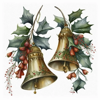 Christmas bells,Watercolor style, Clipart,highly detailed on white background