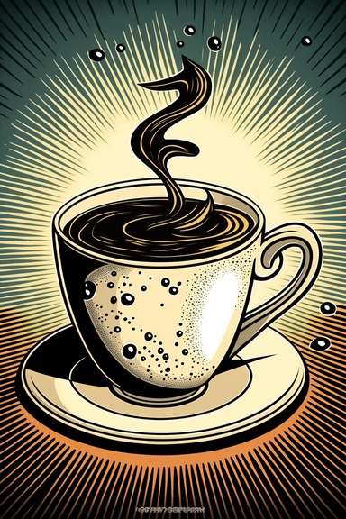 cup of coffee, cartoon, vector, sharp focus, super detailed, illustration, 16:9, v4, q2, 16k, high quality, clipart