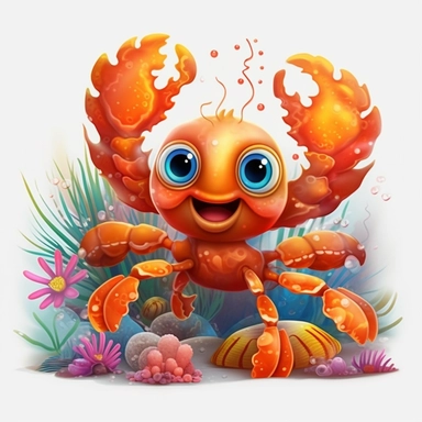 Baby Adorable Lobster, Engaging in a friendly game of tag, darting in and out of colorful coral formations , clipart for nursuring, animated, white transparent background
