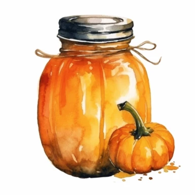 watercolor A clip art image featuring with pumpkin jam in mason jar isolated white background, minimalist, 8K