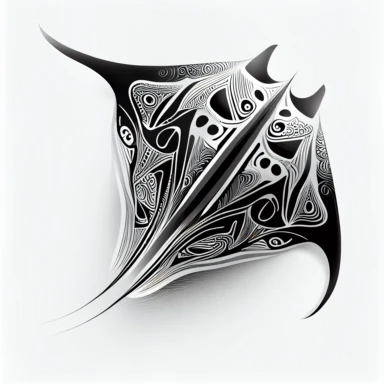 Manta ray made with Maori designs, minimalist, illustration, clipart, realistic, white background