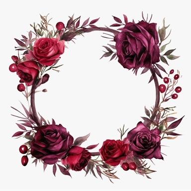 Watercolor dark Burgundy Roses Clipart, flower boarder