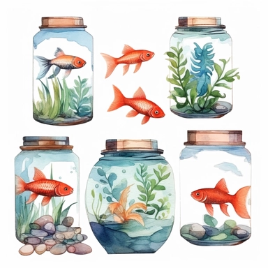 the aquarium watercolor clipart, white background