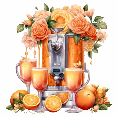 orange fruit juice machine, roses digital clipart on white background 1000