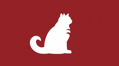 Minimalist white on a maroon background negative space cat, flat, vector, clipart