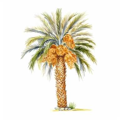watercolor Canary Island Date Palm, clipart, palm tree, white background