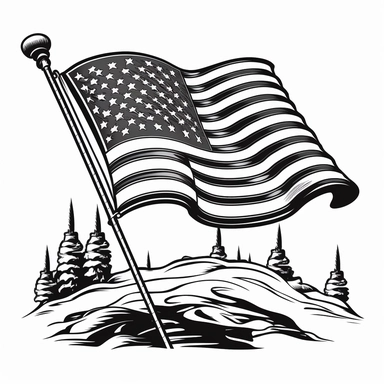 basic american flag, for children coloring book, memorial day, clipart, black and white, vector drawing, silhouette, no text