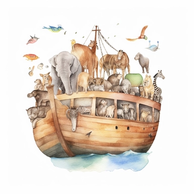 watercolour clipart Noah's Ark, white background