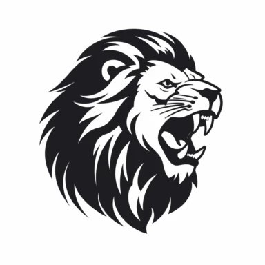 roaring lion head black frontal view silhouette vector flat simple identification symbol white backround white background minimalistic clipart png svg