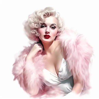 beautiful stunning pretty vintage old hollywood burlesque girl, paint art style, clipart, white background, superrealistic, one of a kind