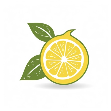 Minimalist vector graphic of lemon logo, withoue oitlines, only vector shapes. clipart, whole lemon. white background